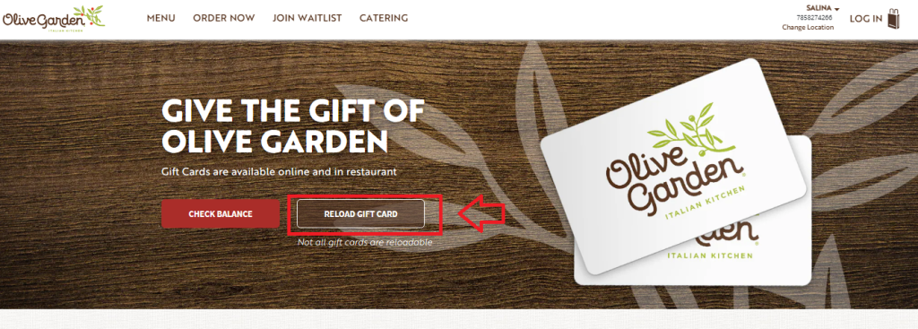 Olive Garden Reload Your Gift Card Balance Check